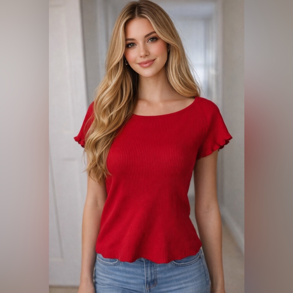 Red Ruffle Sleeve Top